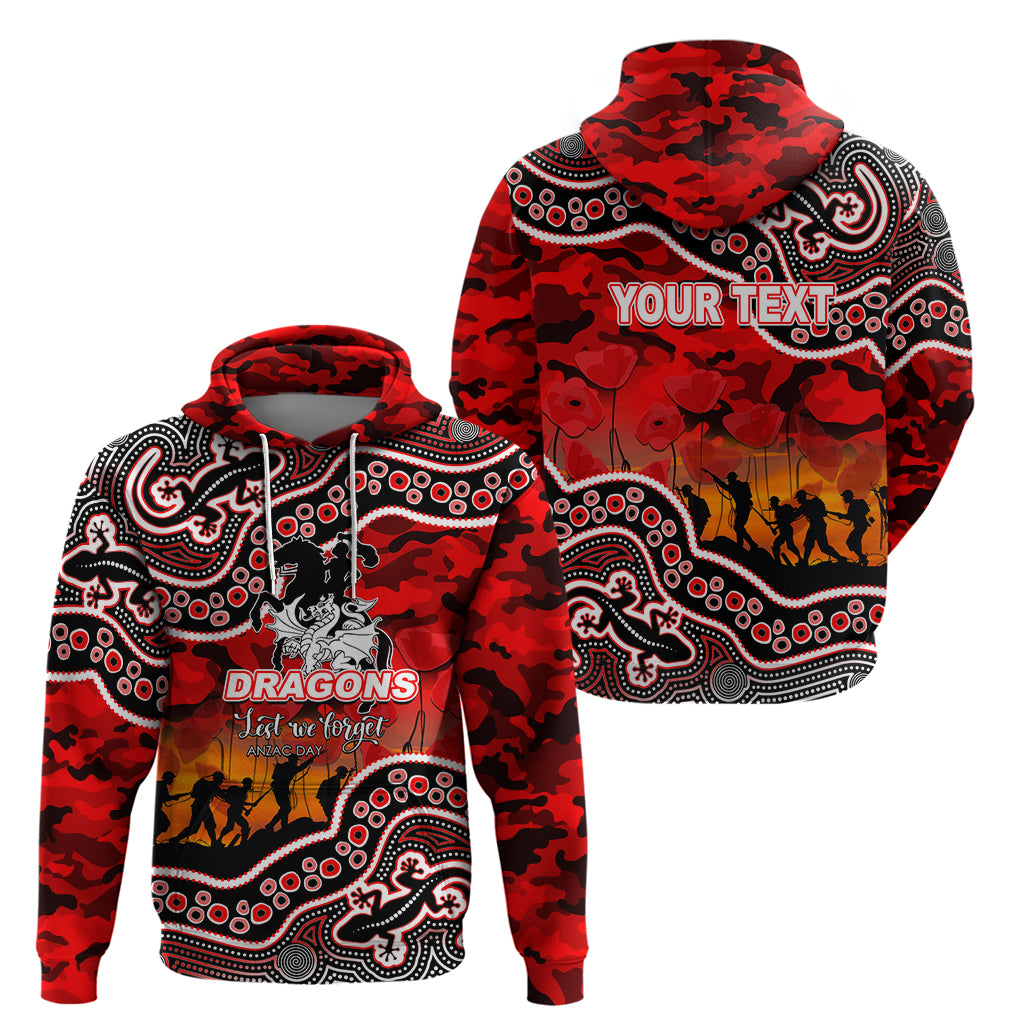 (Custom Personalised) Anzac Day NRL - Dragons Hoodie Aboriginal Lizard Patterns LT6 - Vibe Hoodie Shop