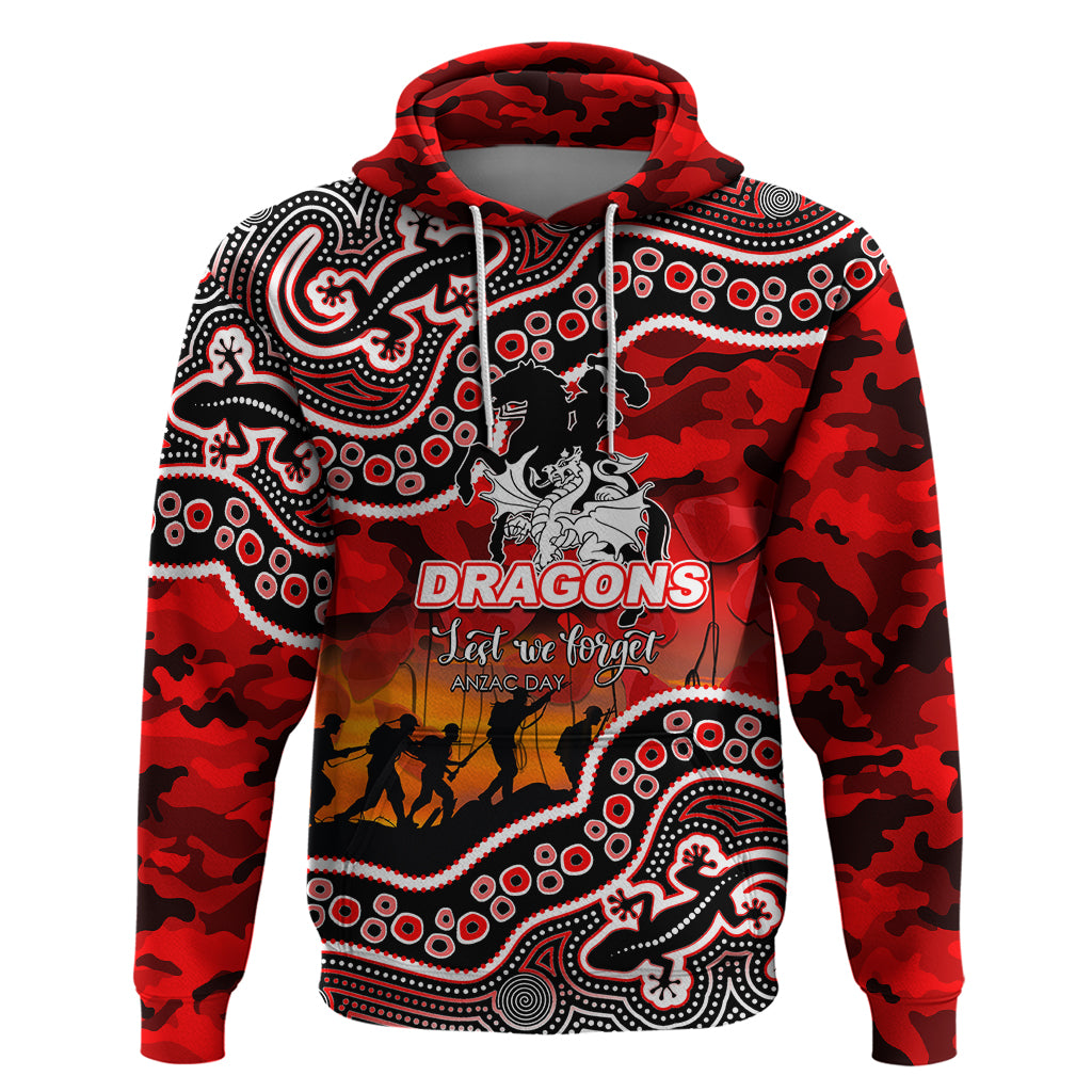 (Custom Personalised) Anzac Day NRL - Dragons Hoodie Aboriginal Lizard Patterns LT6 - Vibe Hoodie Shop