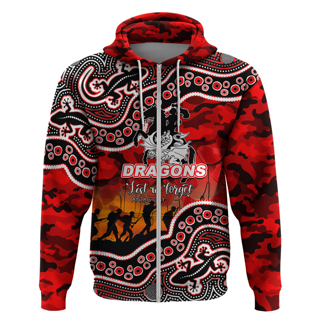 (Custom Personalised) Anzac Day NRL - Dragons Hoodie Aboriginal Lizard Patterns LT6 - Vibe Hoodie Shop
