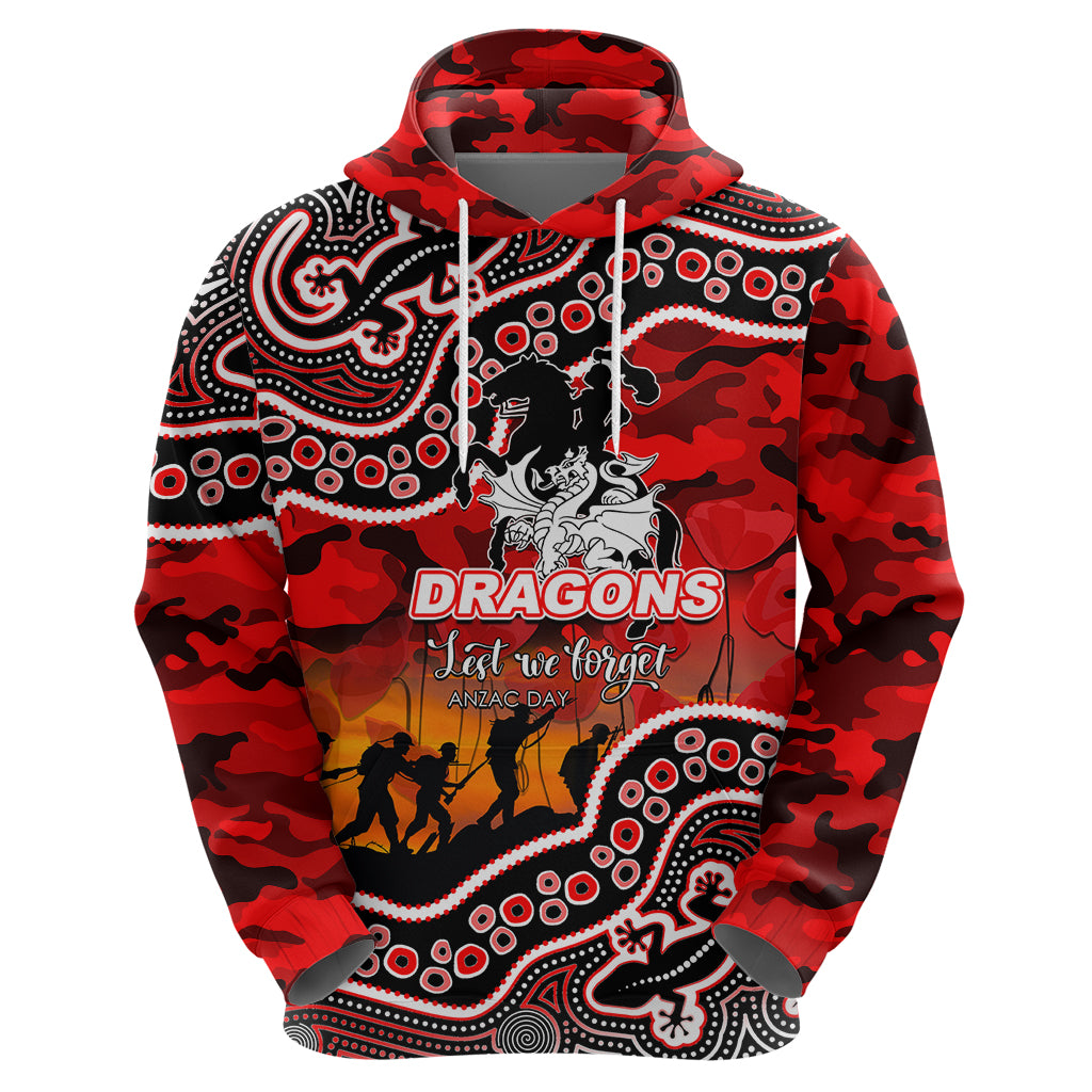 (Custom Personalised) Anzac Day NRL - Dragons Hoodie Aboriginal Lizard Patterns LT6 - Vibe Hoodie Shop
