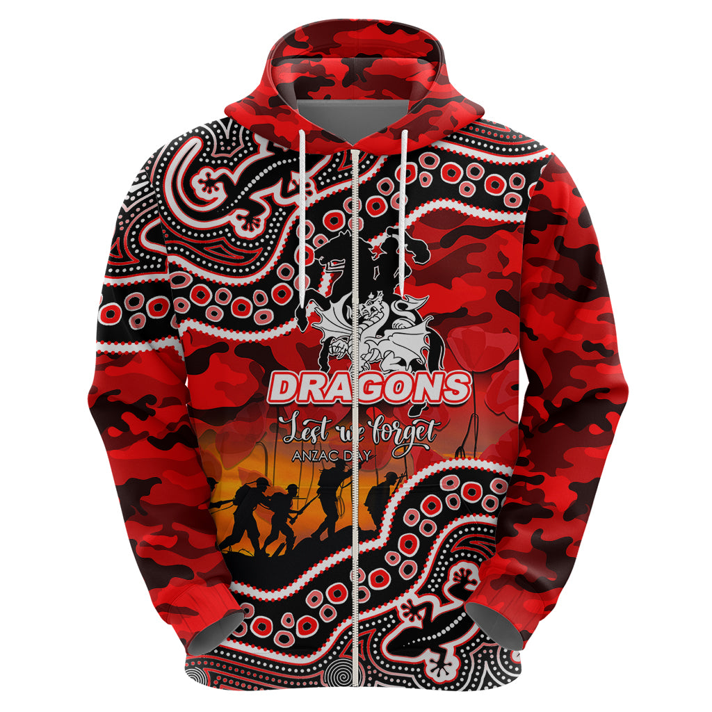 (Custom Personalised) Anzac Day NRL - Dragons Hoodie Aboriginal Lizard Patterns LT6 - Vibe Hoodie Shop