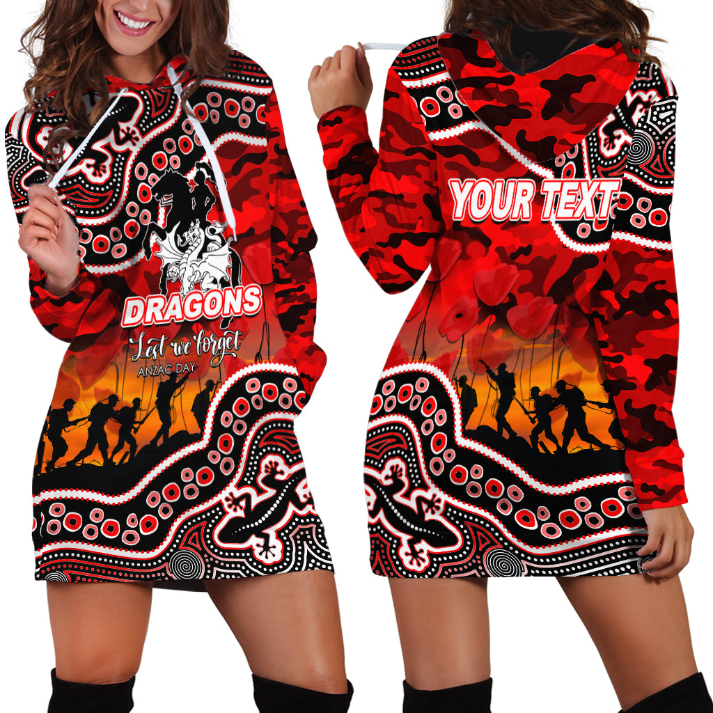 (Custom Personalised) Anzac Day NRL - Dragons Hoodie Dress Aboriginal Lizard Patterns - Vibe Hoodie Shop