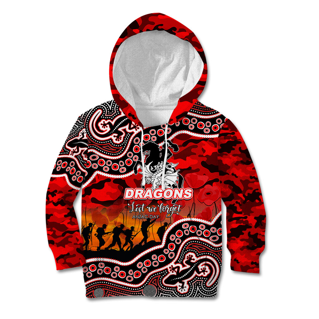 (Custom Personalised) Anzac Day NRL - Dragons Kid Hoodie Aboriginal Lizard Patterns - Vibe Hoodie Shop