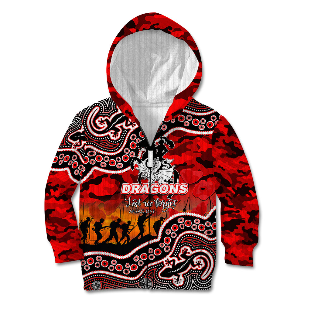 (Custom Personalised) Anzac Day NRL - Dragons Kid Hoodie Aboriginal Lizard Patterns - Vibe Hoodie Shop