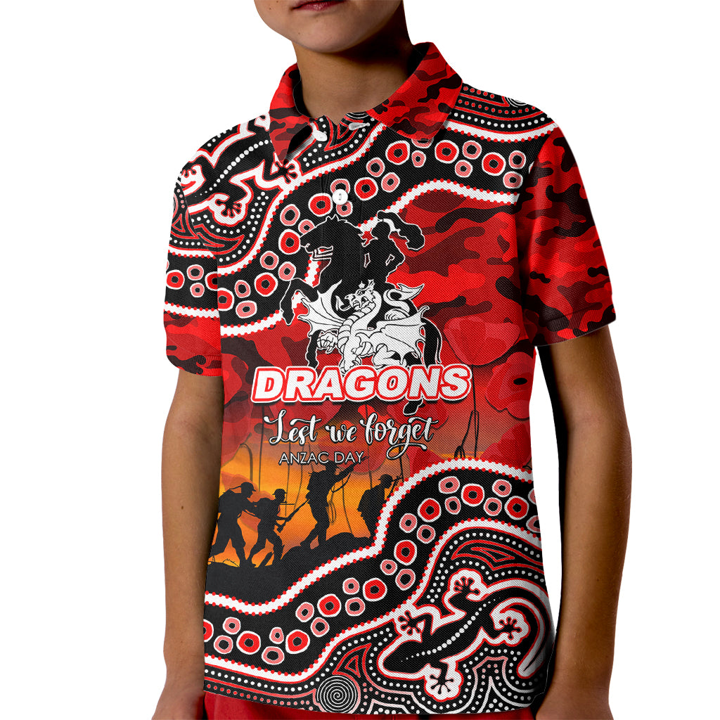 (Custom Personalised) Anzac Day NRL - Dragons Kid Polo Shirt Aboriginal Lizard Patterns - Vibe Hoodie Shop