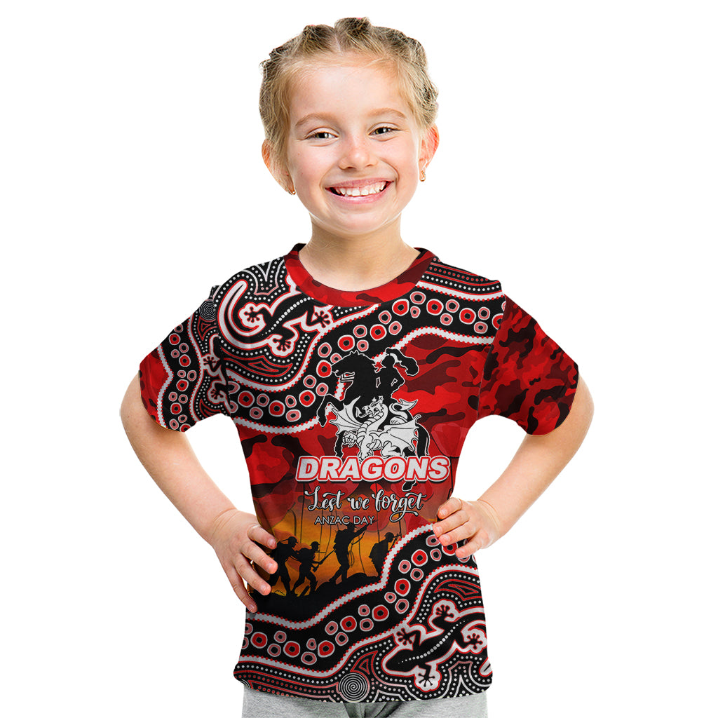 (Custom Personalised) Anzac Day NRL - Dragons Kid T Shirt Aboriginal Lizard Patterns - Vibe Hoodie Shop