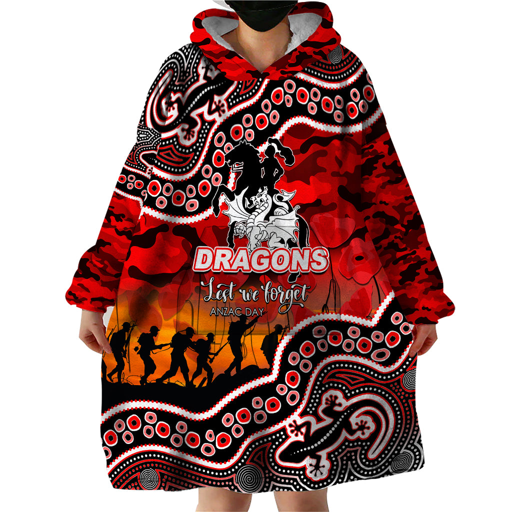 (Custom Personalised) Anzac Day NRL - Dragons Wearable Blanket Hoodie Aboriginal Lizard Patterns - Vibe Hoodie Shop