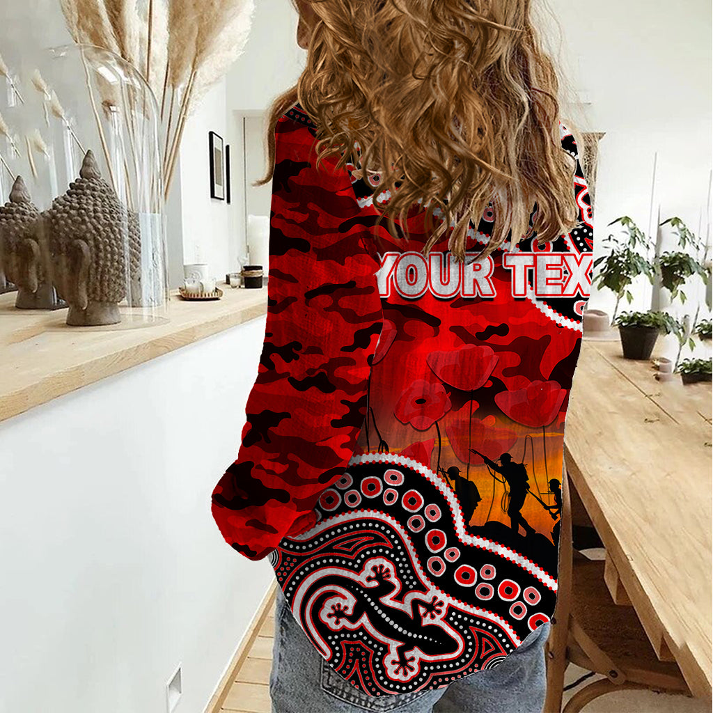 (Custom Personalised) Anzac Day NRL - Dragons Women Casual Shirt Aboriginal Lizard Patterns - Vibe Hoodie Shop