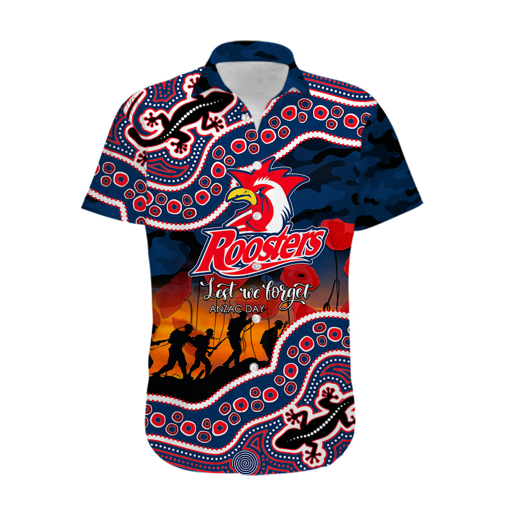 (Custom Personalised) Anzac Day NRL - Rooster Hawaiian Shirt Aboriginal Lizard Patterns - Vibe Hoodie Shop