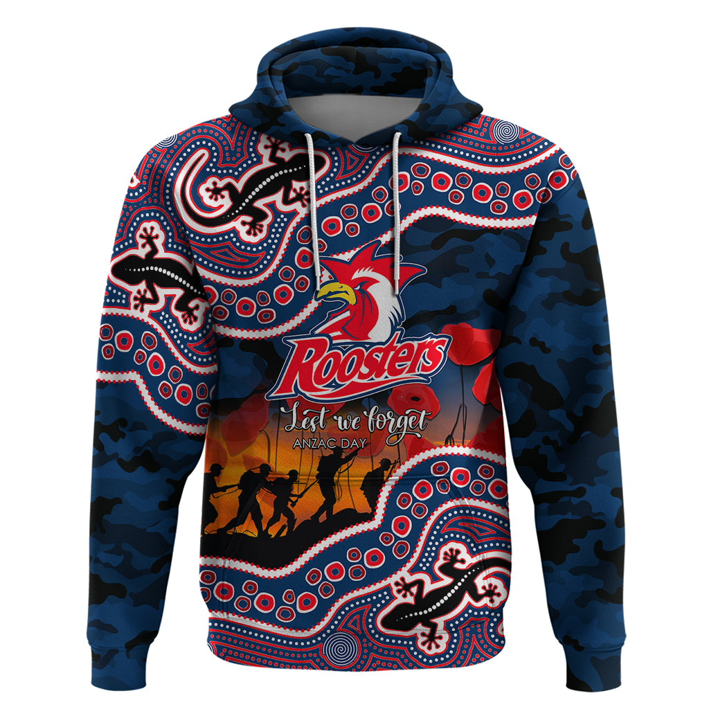 (Custom Personalised) Anzac Day NRL - Rooster Hoodie Aboriginal Lizard Patterns LT6 - Vibe Hoodie Shop