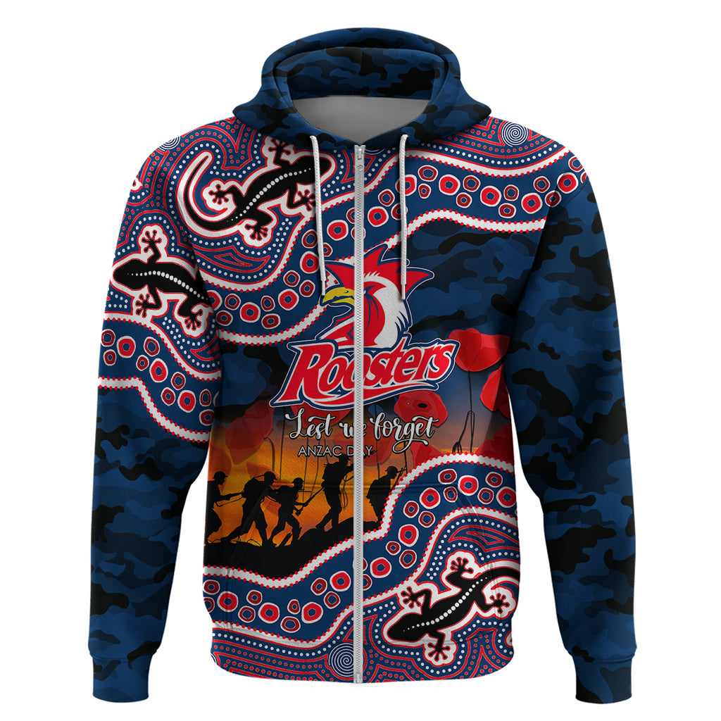 (Custom Personalised) Anzac Day NRL - Rooster Hoodie Aboriginal Lizard Patterns LT6 - Vibe Hoodie Shop