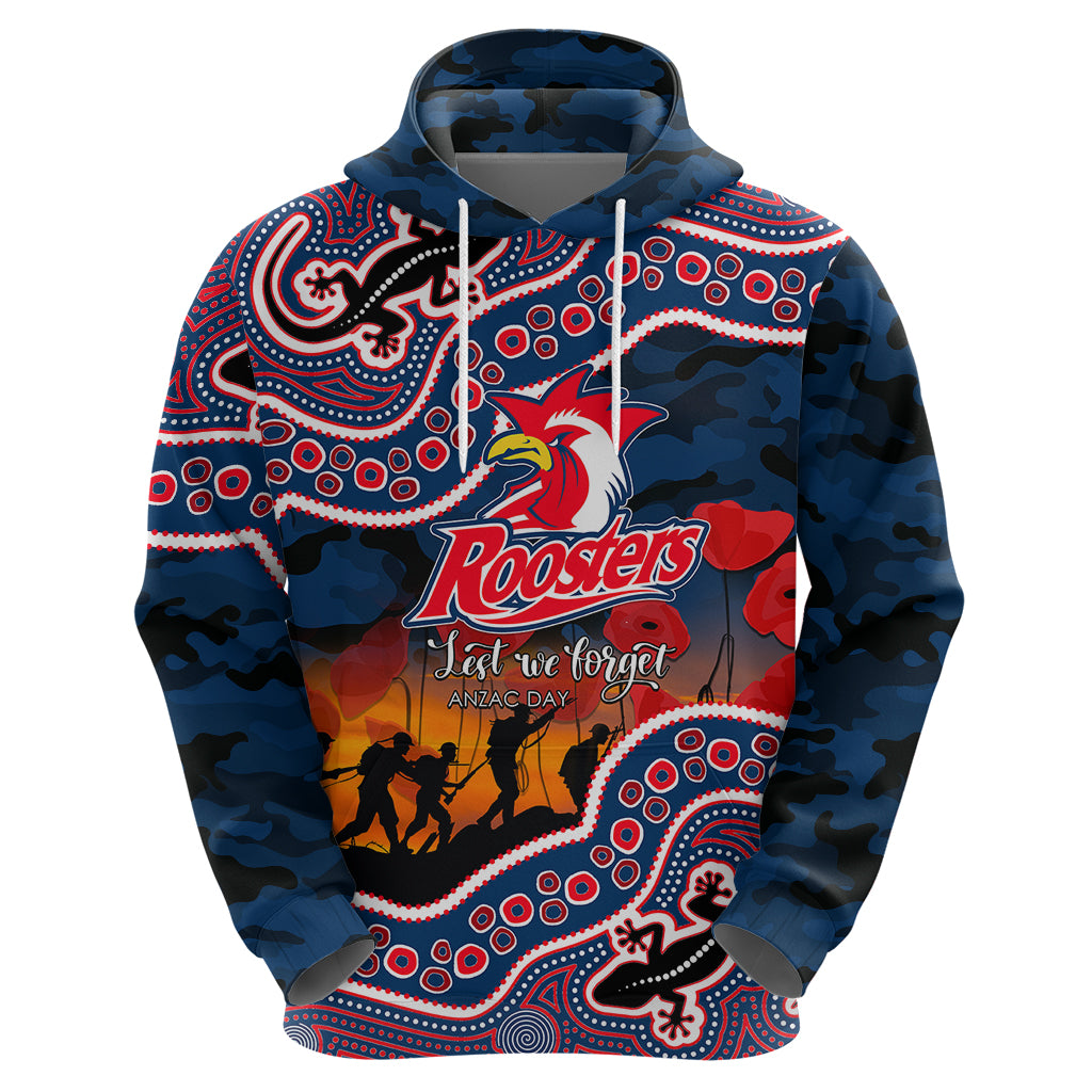 (Custom Personalised) Anzac Day NRL - Rooster Hoodie Aboriginal Lizard Patterns LT6 - Vibe Hoodie Shop