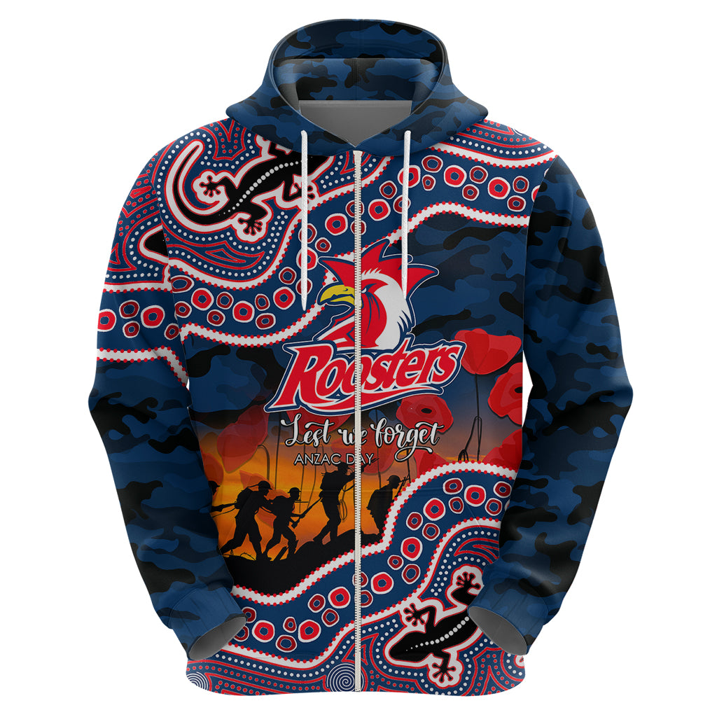 (Custom Personalised) Anzac Day NRL - Rooster Hoodie Aboriginal Lizard Patterns LT6 - Vibe Hoodie Shop