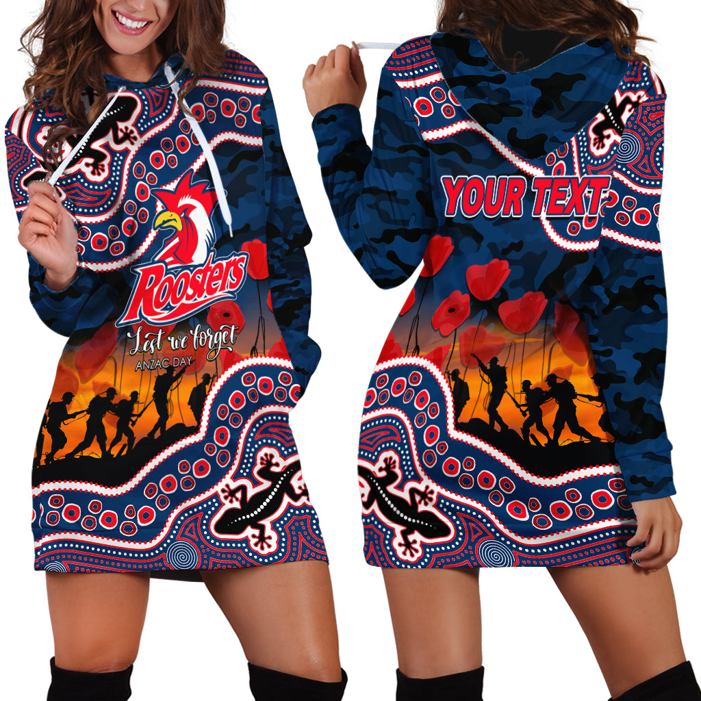 (Custom Personalised) Anzac Day NRL - Rooster Hoodie Dress Aboriginal Lizard Patterns - Vibe Hoodie Shop