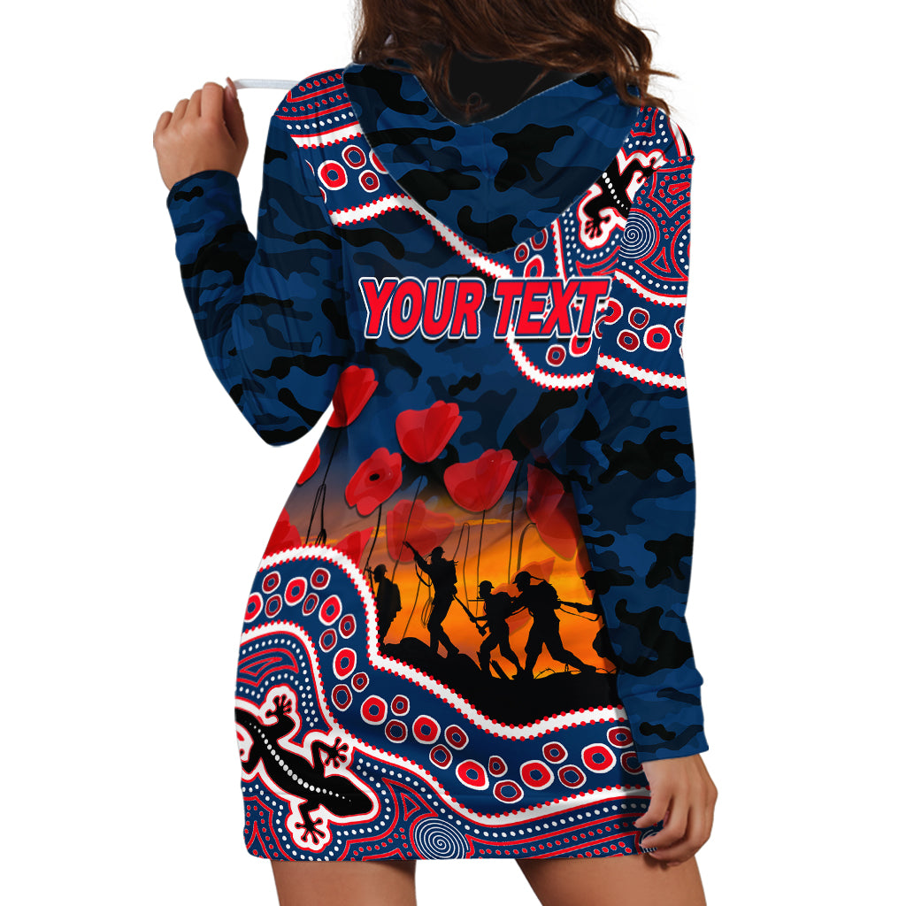 (Custom Personalised) Anzac Day NRL - Rooster Hoodie Dress Aboriginal Lizard Patterns - Vibe Hoodie Shop