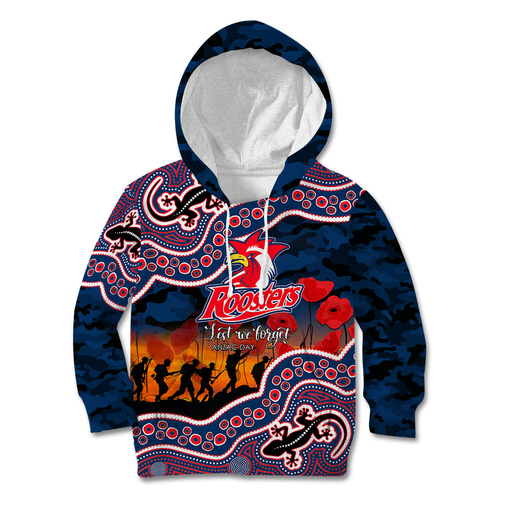 (Custom Personalised) Anzac Day NRL - Rooster Kid Hoodie Aboriginal Lizard Patterns - Vibe Hoodie Shop