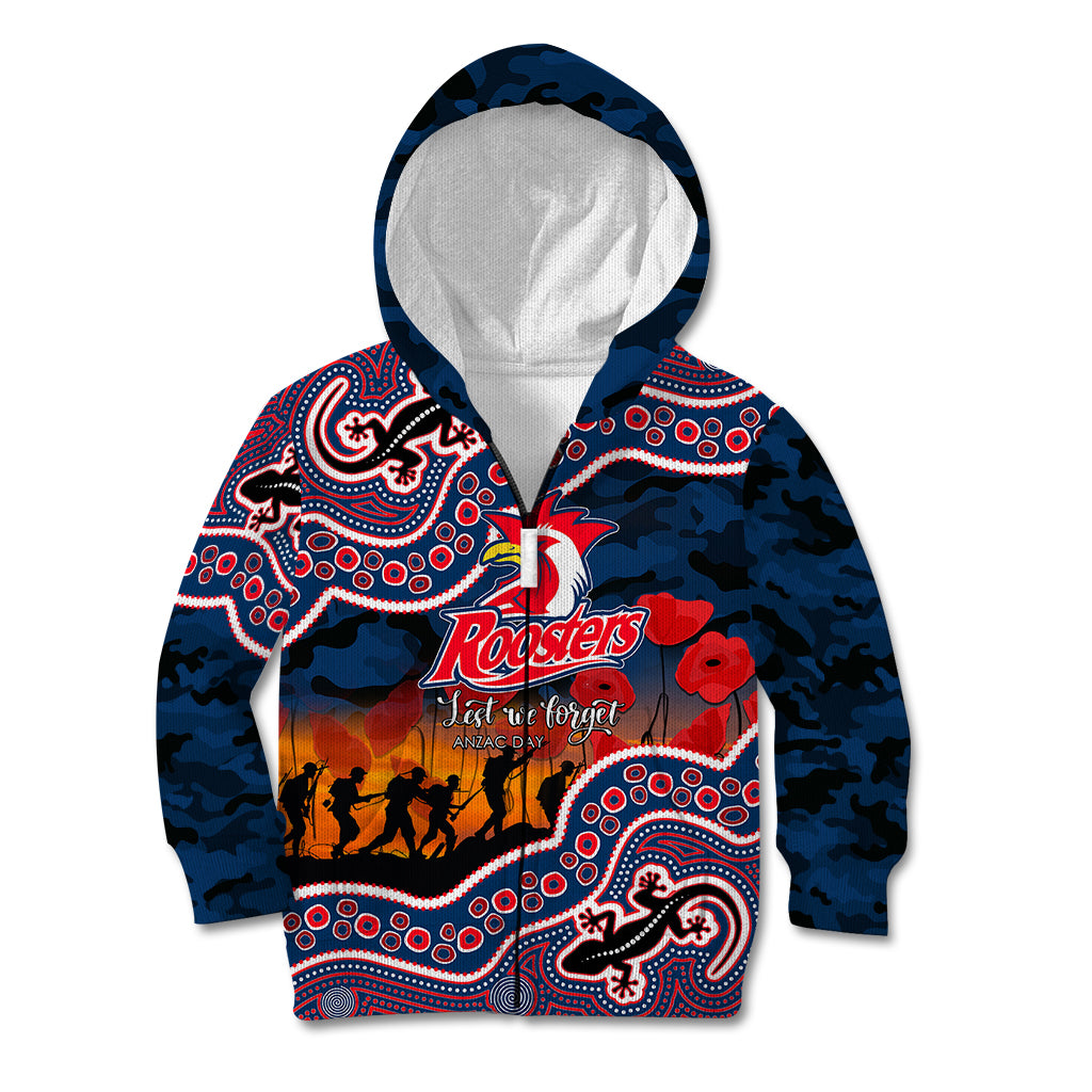 (Custom Personalised) Anzac Day NRL - Rooster Kid Hoodie Aboriginal Lizard Patterns - Vibe Hoodie Shop