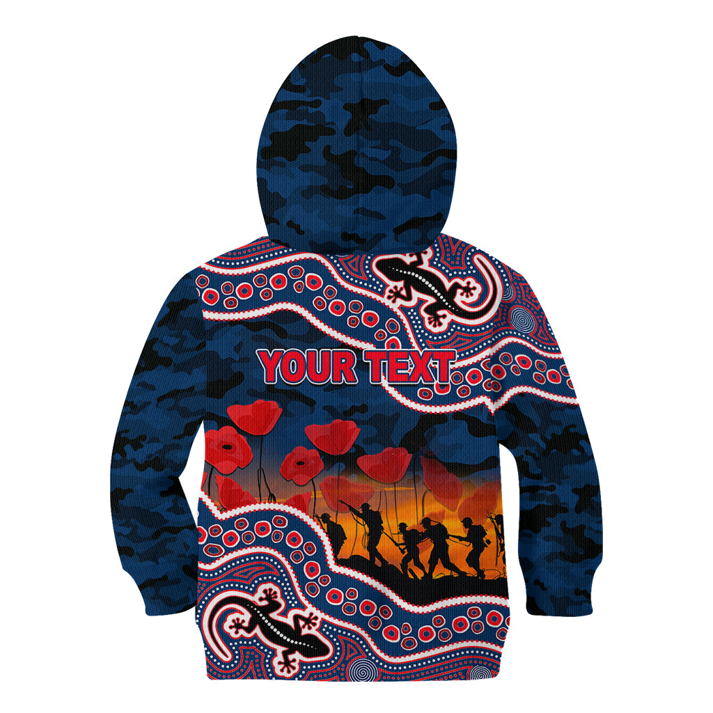 (Custom Personalised) Anzac Day NRL - Rooster Kid Hoodie Aboriginal Lizard Patterns - Vibe Hoodie Shop