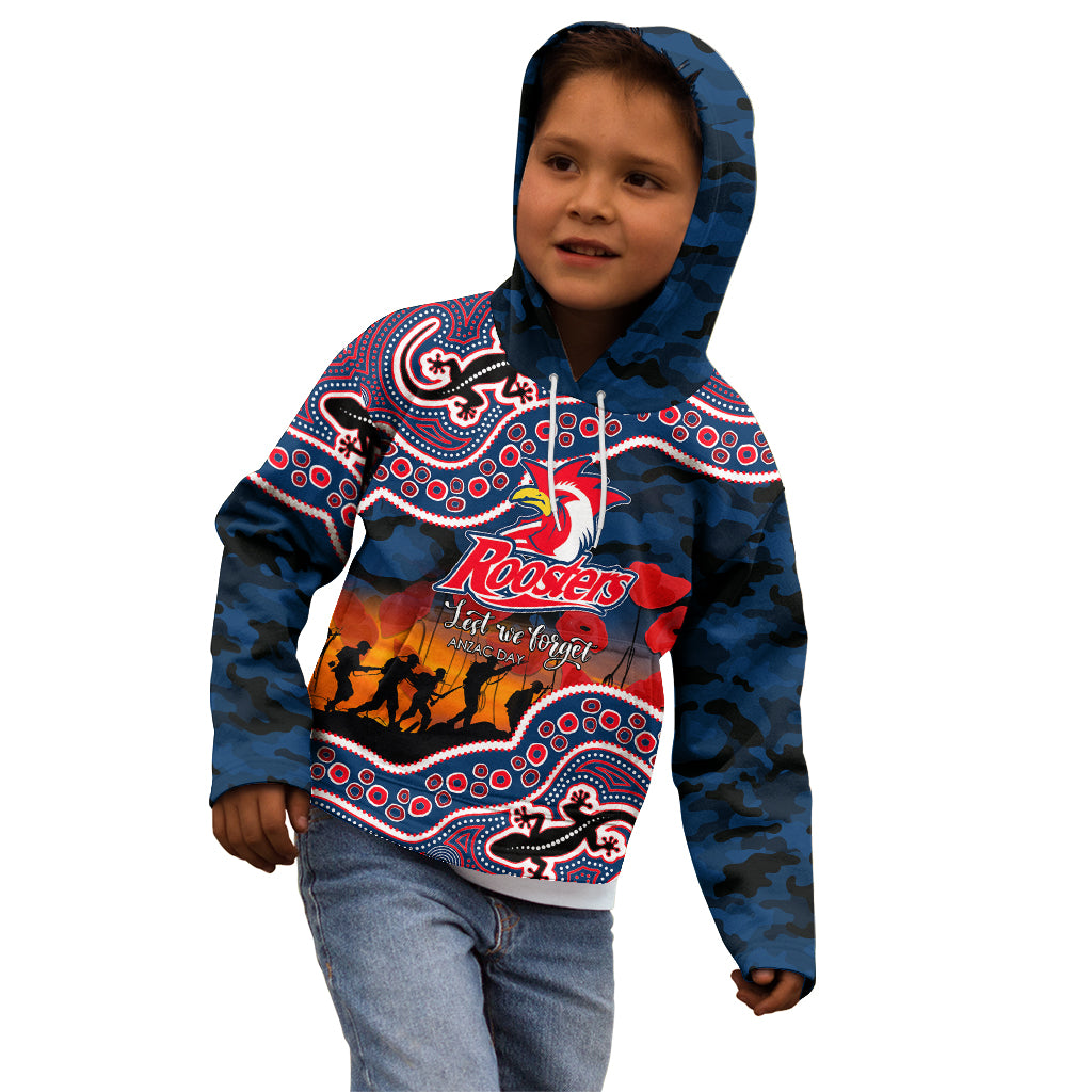 (Custom Personalised) Anzac Day NRL - Rooster Kid Hoodie Aboriginal Lizard Patterns - Vibe Hoodie Shop