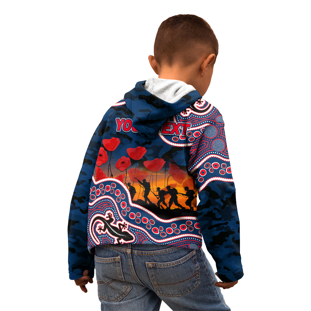 (Custom Personalised) Anzac Day NRL - Rooster Kid Hoodie Aboriginal Lizard Patterns - Vibe Hoodie Shop