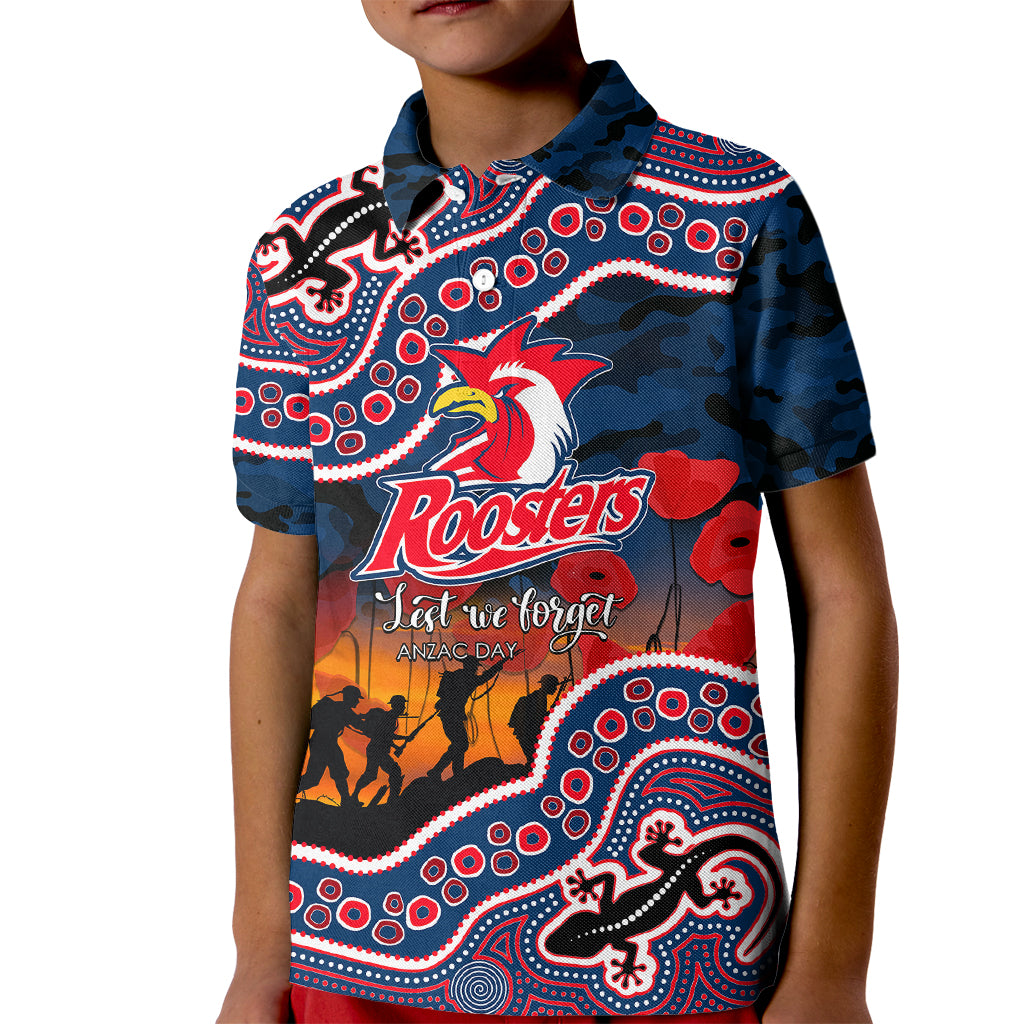 (Custom Personalised) Anzac Day NRL - Rooster Kid Polo Shirt Aboriginal Lizard Patterns - Vibe Hoodie Shop