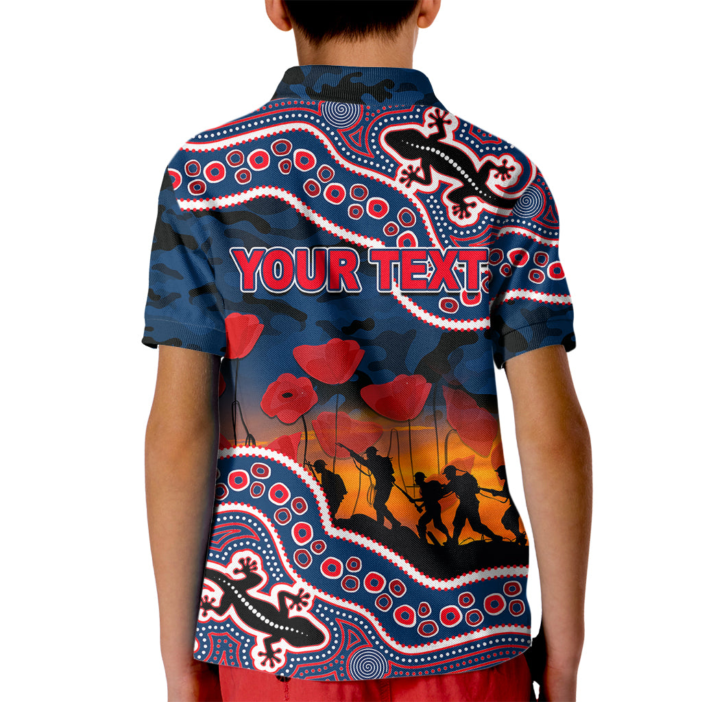 (Custom Personalised) Anzac Day NRL - Rooster Kid Polo Shirt Aboriginal Lizard Patterns - Vibe Hoodie Shop