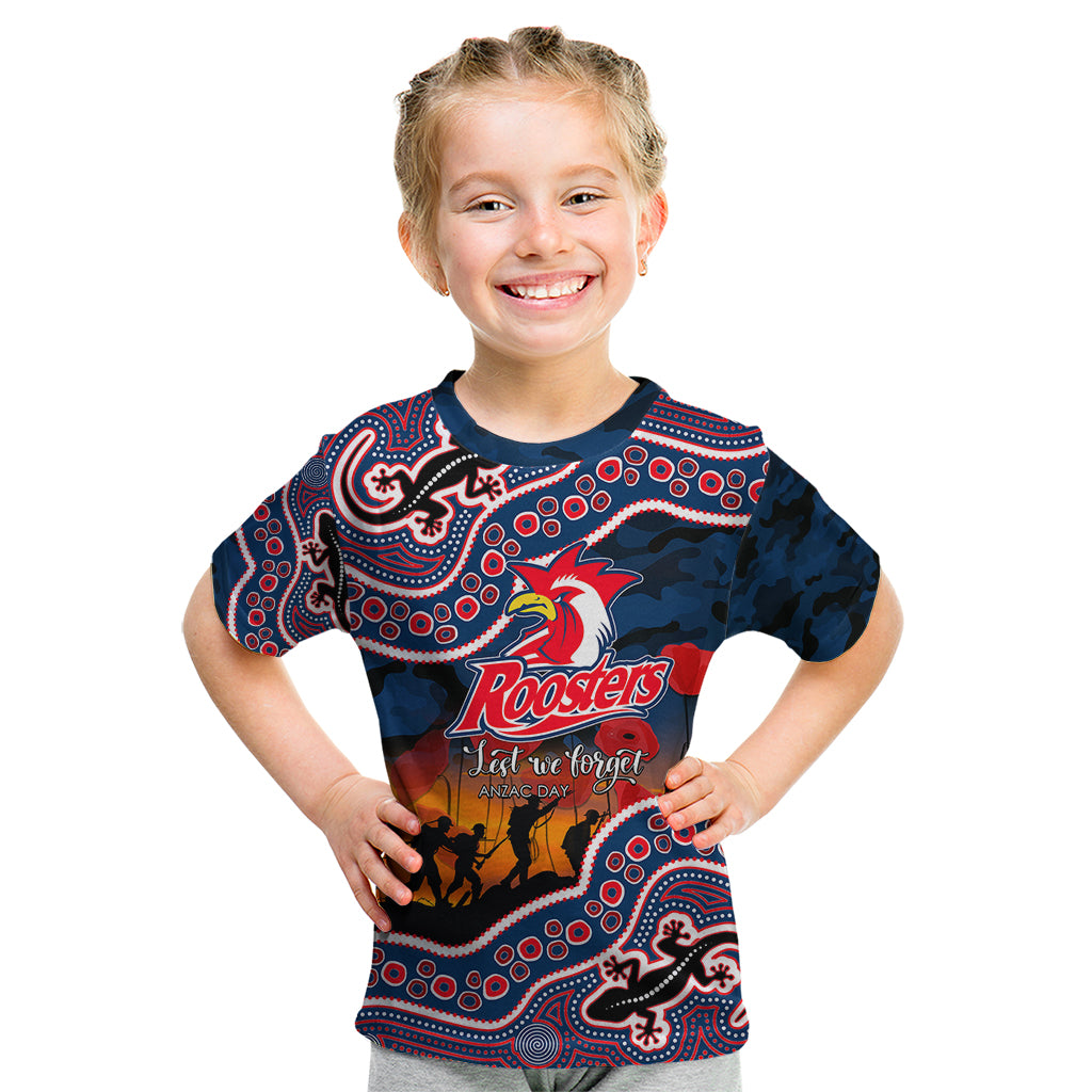 (Custom Personalised) Anzac Day NRL - Rooster Kid T Shirt Aboriginal Lizard Patterns - Vibe Hoodie Shop