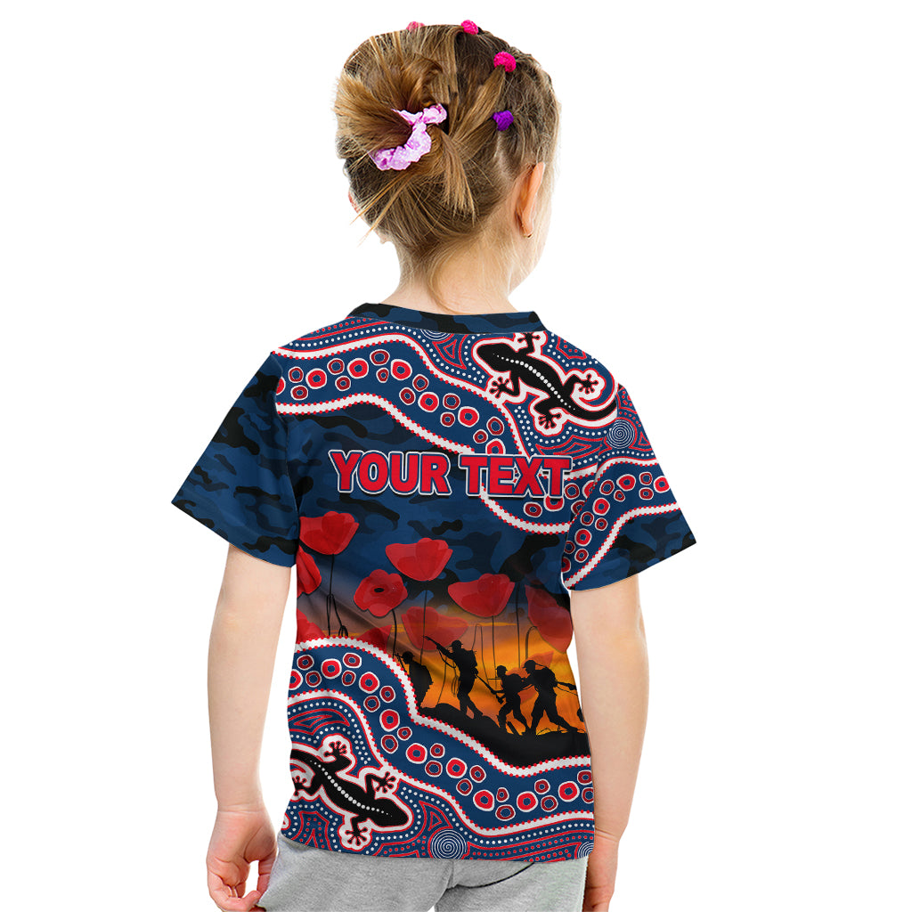 (Custom Personalised) Anzac Day NRL - Rooster Kid T Shirt Aboriginal Lizard Patterns - Vibe Hoodie Shop