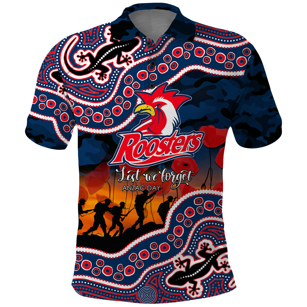 (Custom Personalised) Anzac Day NRL - Rooster Polo Shirt Aboriginal Lizard Patterns - Vibe Hoodie Shop