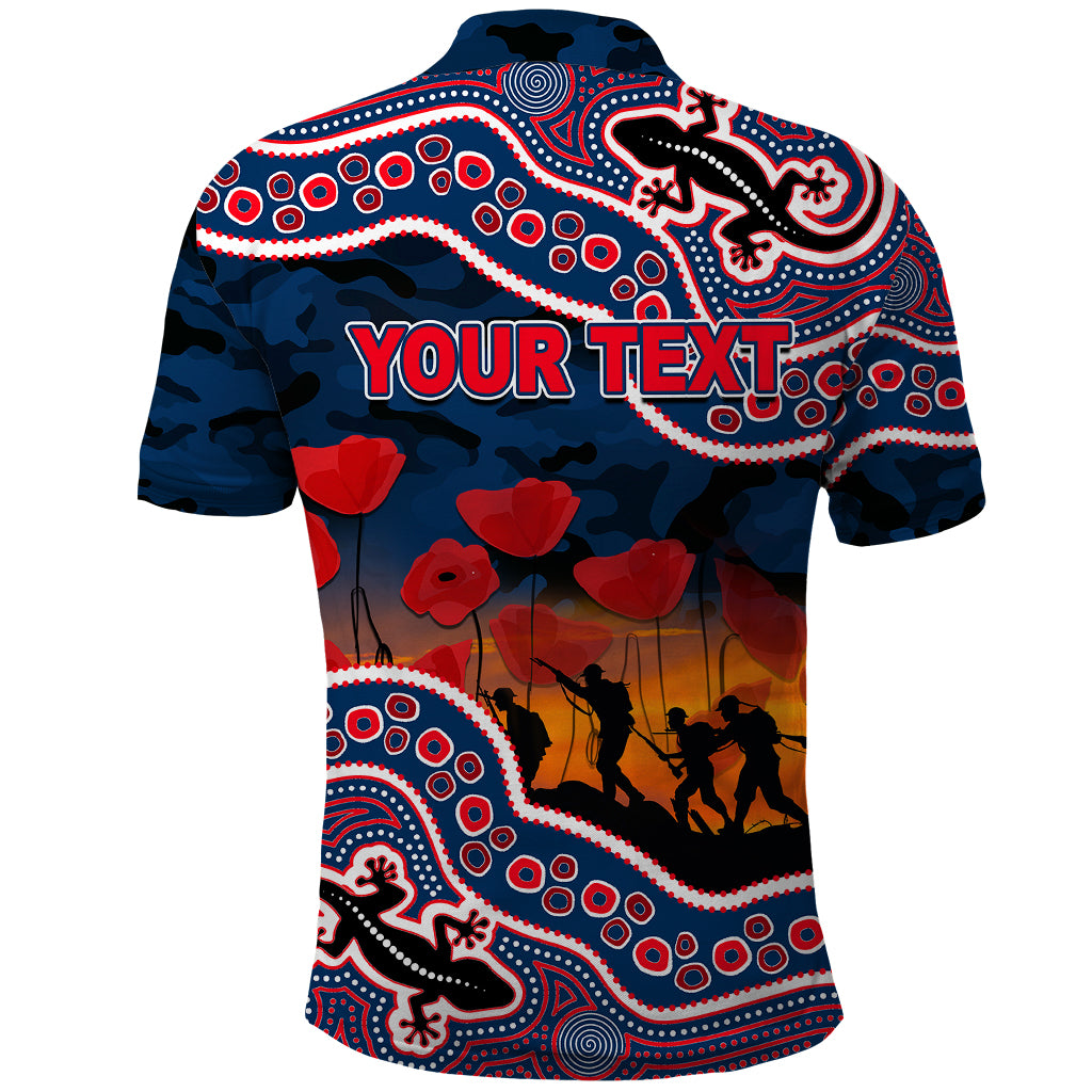 (Custom Personalised) Anzac Day NRL - Rooster Polo Shirt Aboriginal Lizard Patterns - Vibe Hoodie Shop