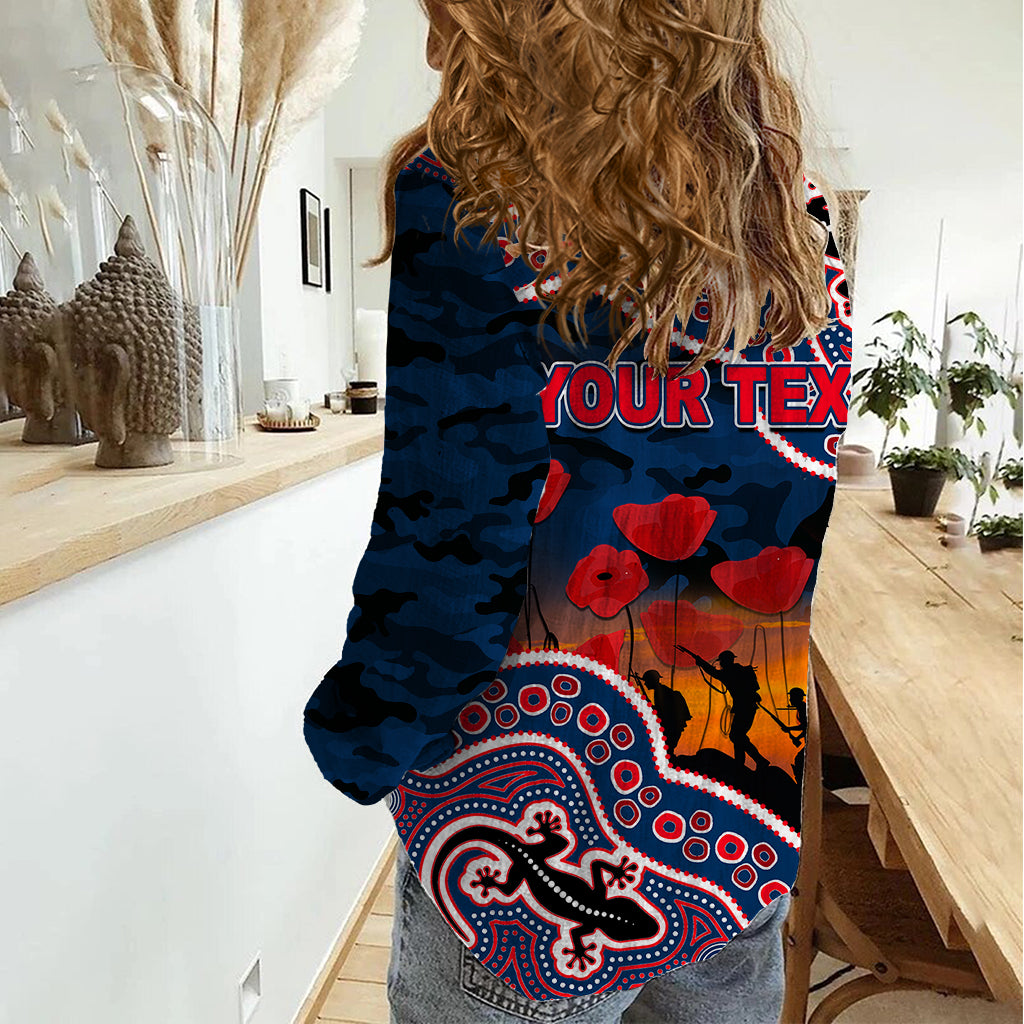 (Custom Personalised) Anzac Day NRL - Rooster Women Casual Shirt Aboriginal Lizard Patterns - Vibe Hoodie Shop