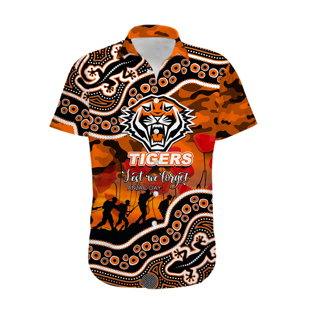 (Custom Personalised) Anzac Day NRL - Tigers Hawaiian Shirt Aboriginal Lizard Patterns - Vibe Hoodie Shop