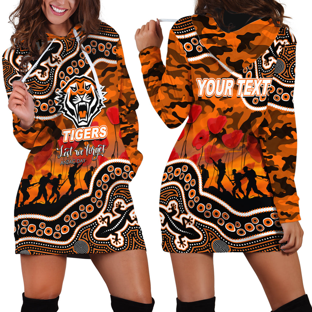 (Custom Personalised) Anzac Day NRL - Tigers Hoodie Dress Aboriginal Lizard Patterns - Vibe Hoodie Shop