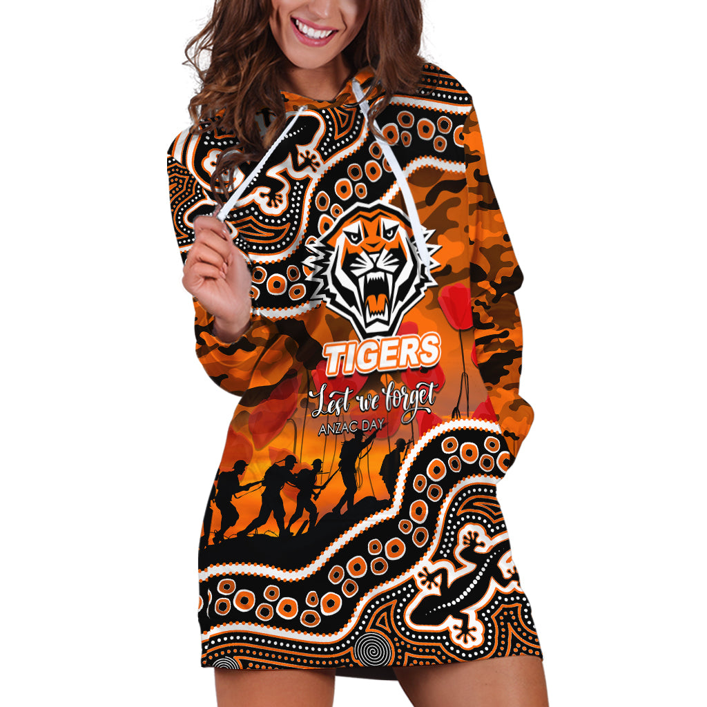 (Custom Personalised) Anzac Day NRL - Tigers Hoodie Dress Aboriginal Lizard Patterns - Vibe Hoodie Shop