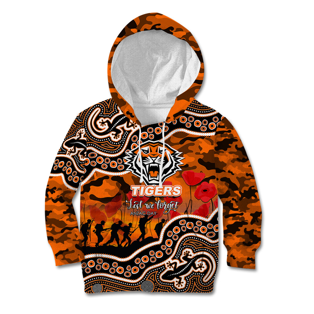 (Custom Personalised) Anzac Day NRL - Tigers Kid Hoodie Aboriginal Lizard Patterns - Vibe Hoodie Shop