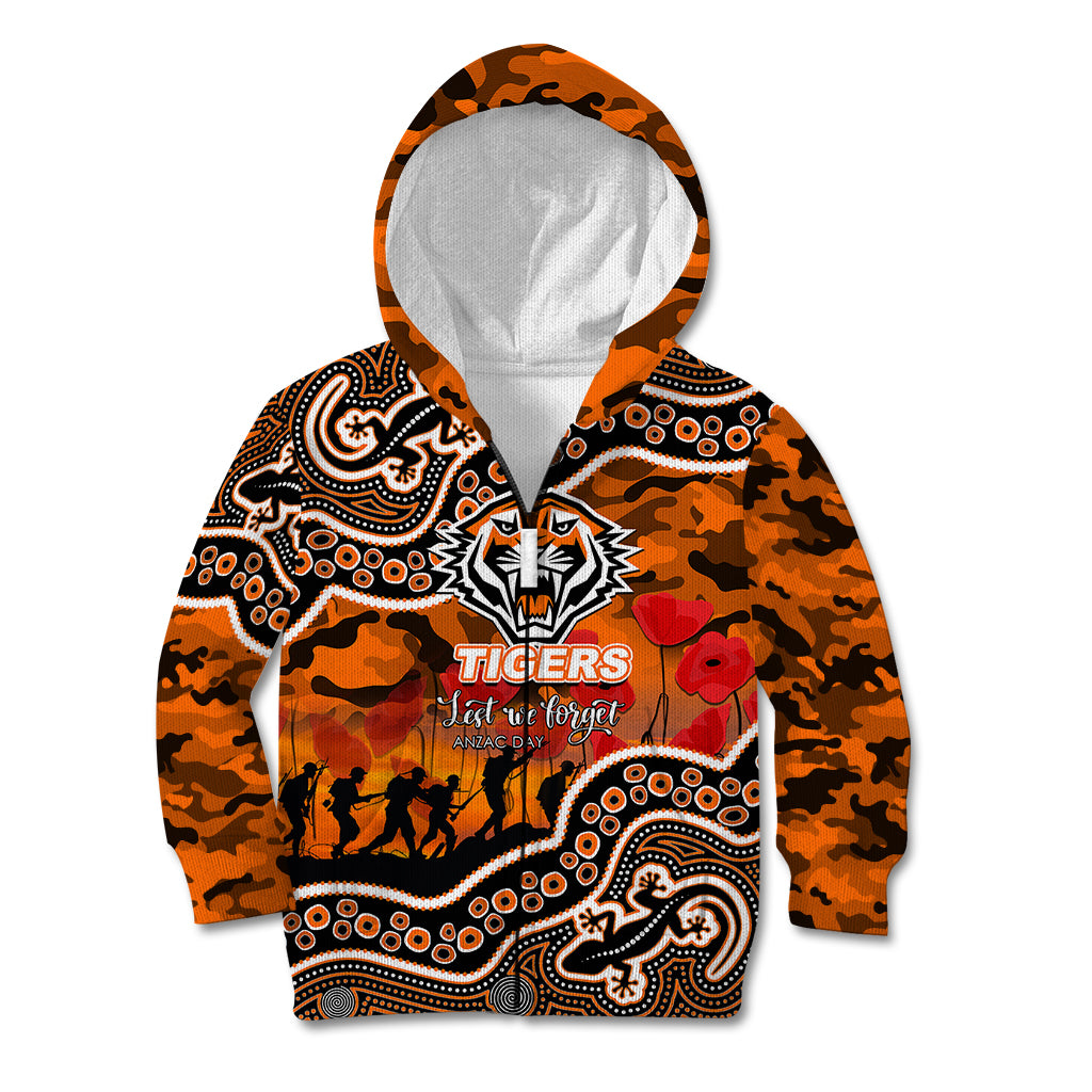 (Custom Personalised) Anzac Day NRL - Tigers Kid Hoodie Aboriginal Lizard Patterns - Vibe Hoodie Shop