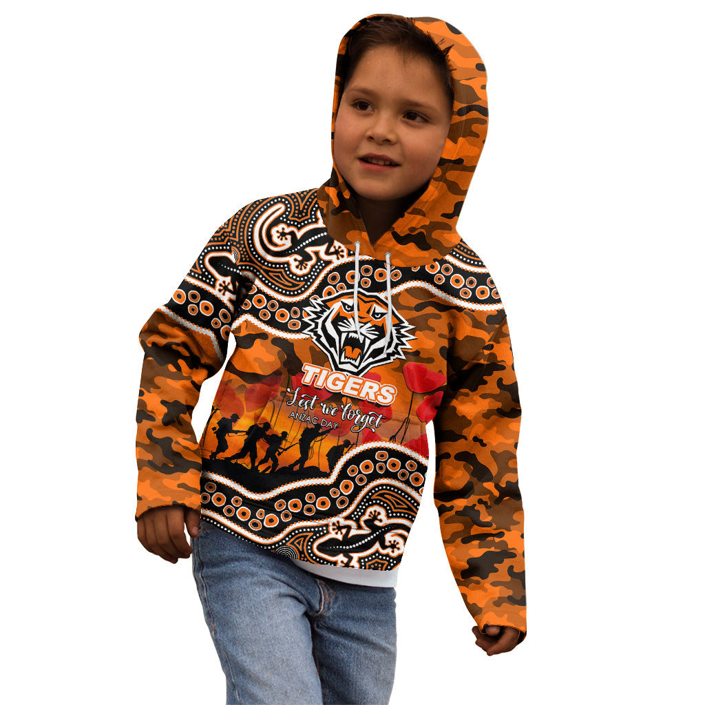 (Custom Personalised) Anzac Day NRL - Tigers Kid Hoodie Aboriginal Lizard Patterns - Vibe Hoodie Shop