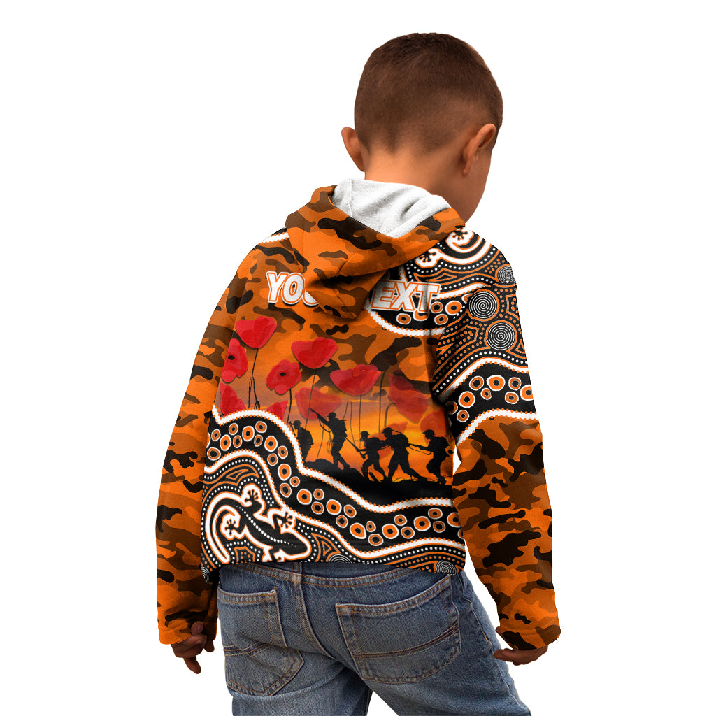 (Custom Personalised) Anzac Day NRL - Tigers Kid Hoodie Aboriginal Lizard Patterns - Vibe Hoodie Shop