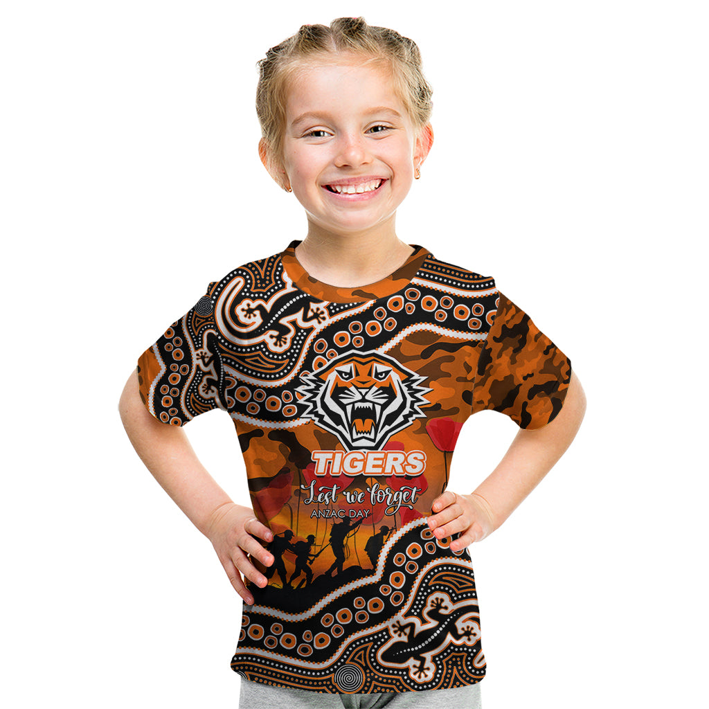 (Custom Personalised) Anzac Day NRL - Tigers Kid T Shirt Aboriginal Lizard Patterns - Vibe Hoodie Shop