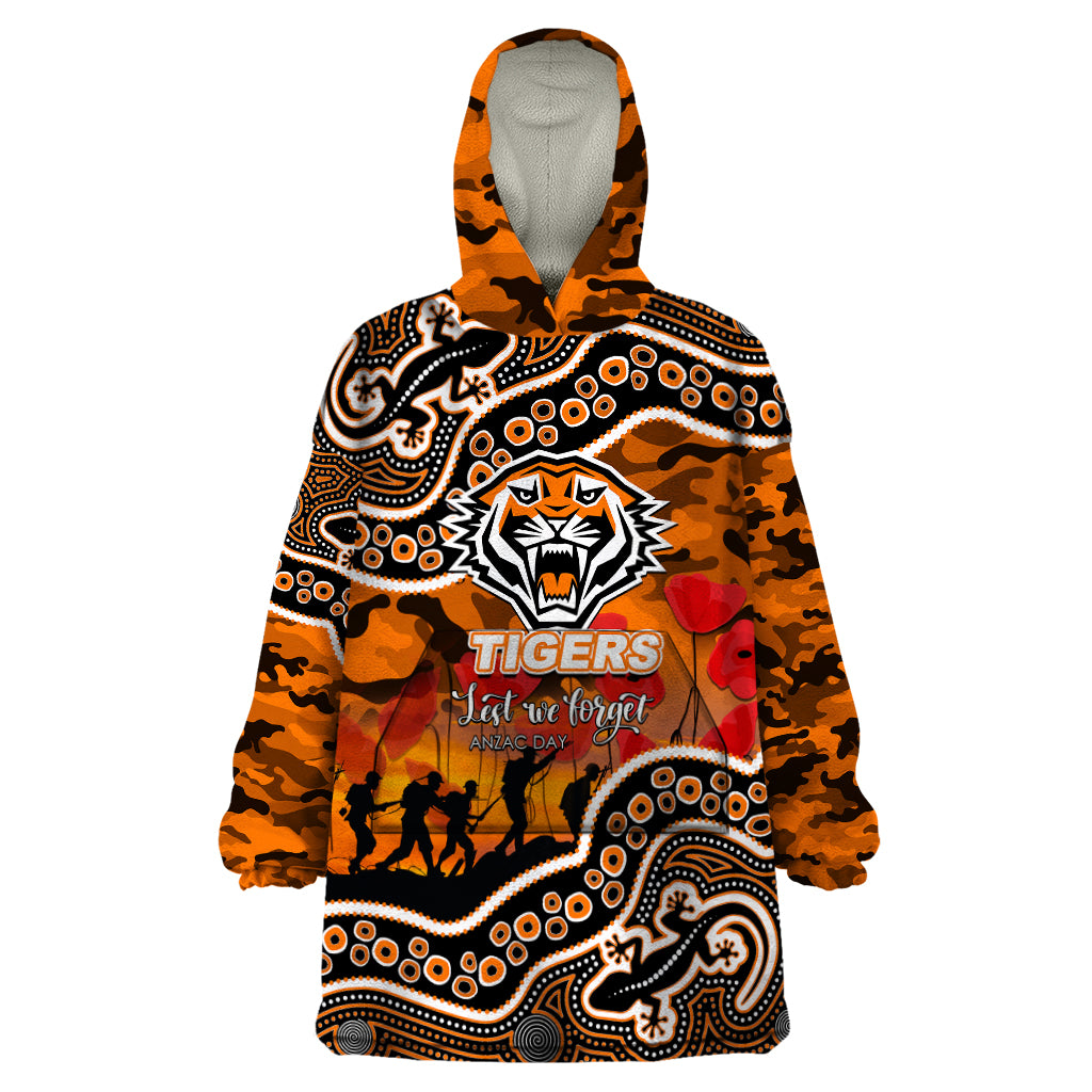 (Custom Personalised) Anzac Day NRL - Tigers Wearable Blanket Hoodie Aboriginal Lizard Patterns - Vibe Hoodie Shop