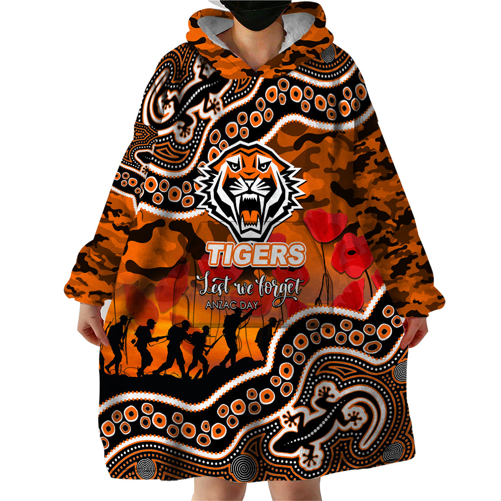 (Custom Personalised) Anzac Day NRL - Tigers Wearable Blanket Hoodie Aboriginal Lizard Patterns - Vibe Hoodie Shop