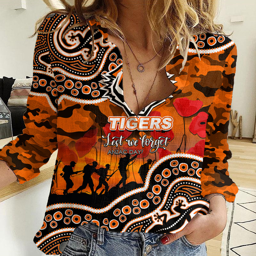 (Custom Personalised) Anzac Day NRL - Tigers Women Casual Shirt Aboriginal Lizard Patterns - Vibe Hoodie Shop