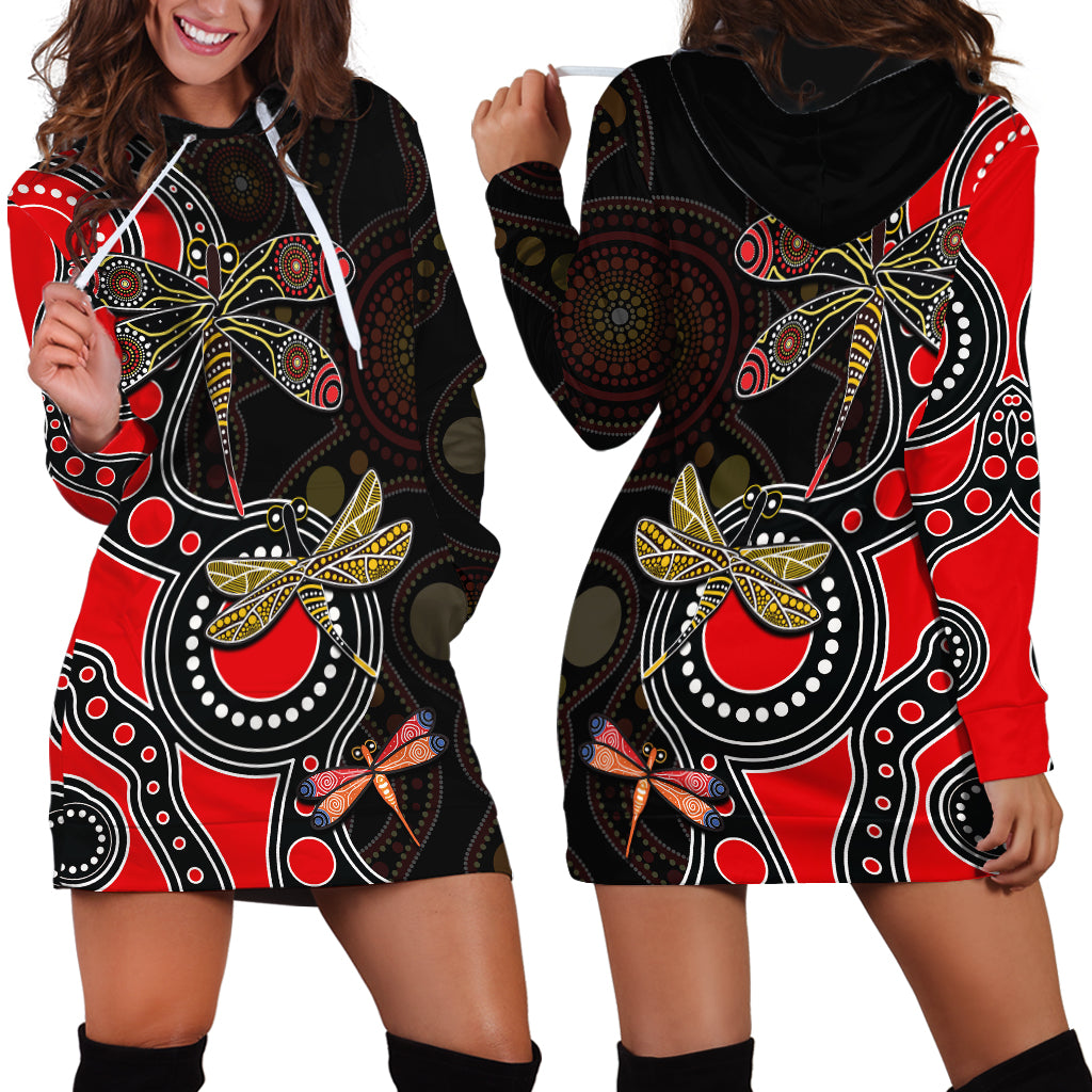 Aboriginal Dragonfly Hoodie Dress Red Style - Vibe Hoodie Shop