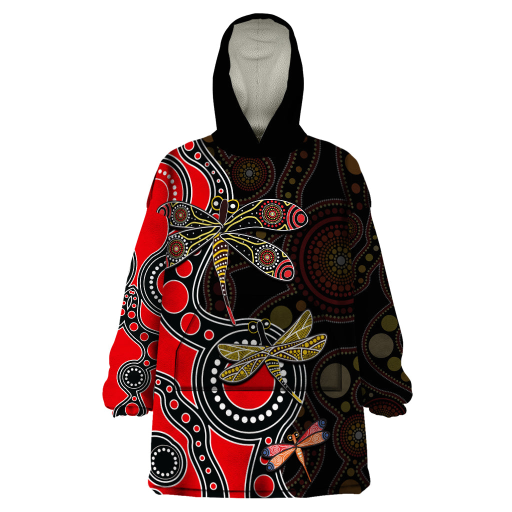 Aboriginal Dragonfly Wearable Blanket Hoodie Red Style - Vibe Hoodie Shop