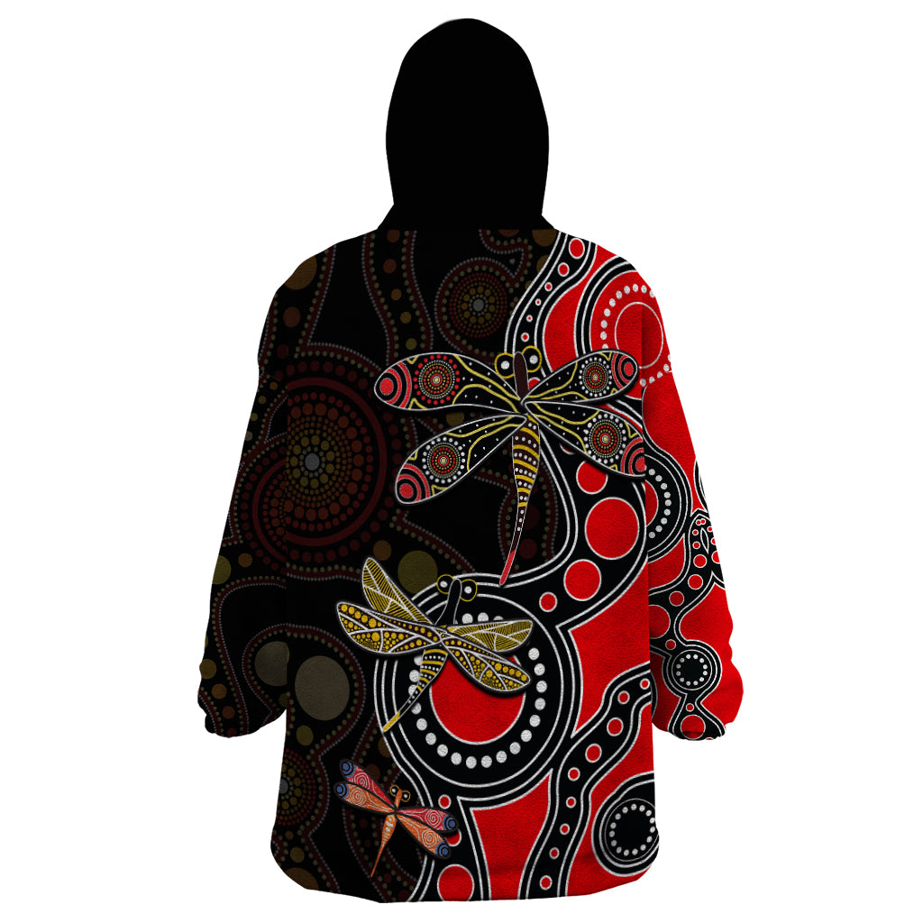 Aboriginal Dragonfly Wearable Blanket Hoodie Red Style - Vibe Hoodie Shop