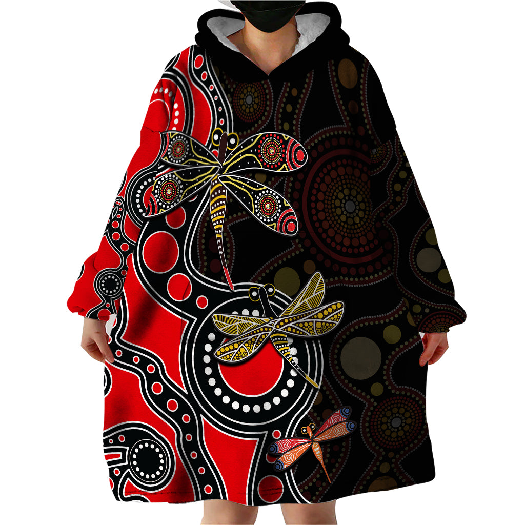 Aboriginal Dragonfly Wearable Blanket Hoodie Red Style - Vibe Hoodie Shop