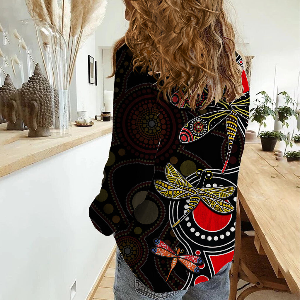 Aboriginal Dragonfly Women Casual Shirt Red Style - Vibe Hoodie Shop