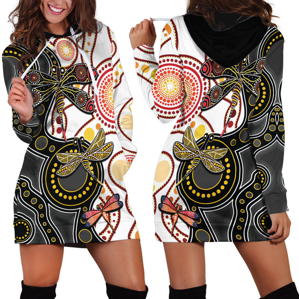 Aboriginal Dragonfly Hoodie Dress White Style - Vibe Hoodie Shop