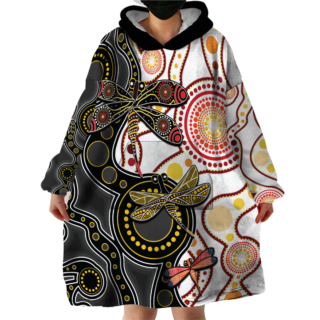 Aboriginal Dragonfly Wearable Blanket Hoodie White Style - Vibe Hoodie Shop