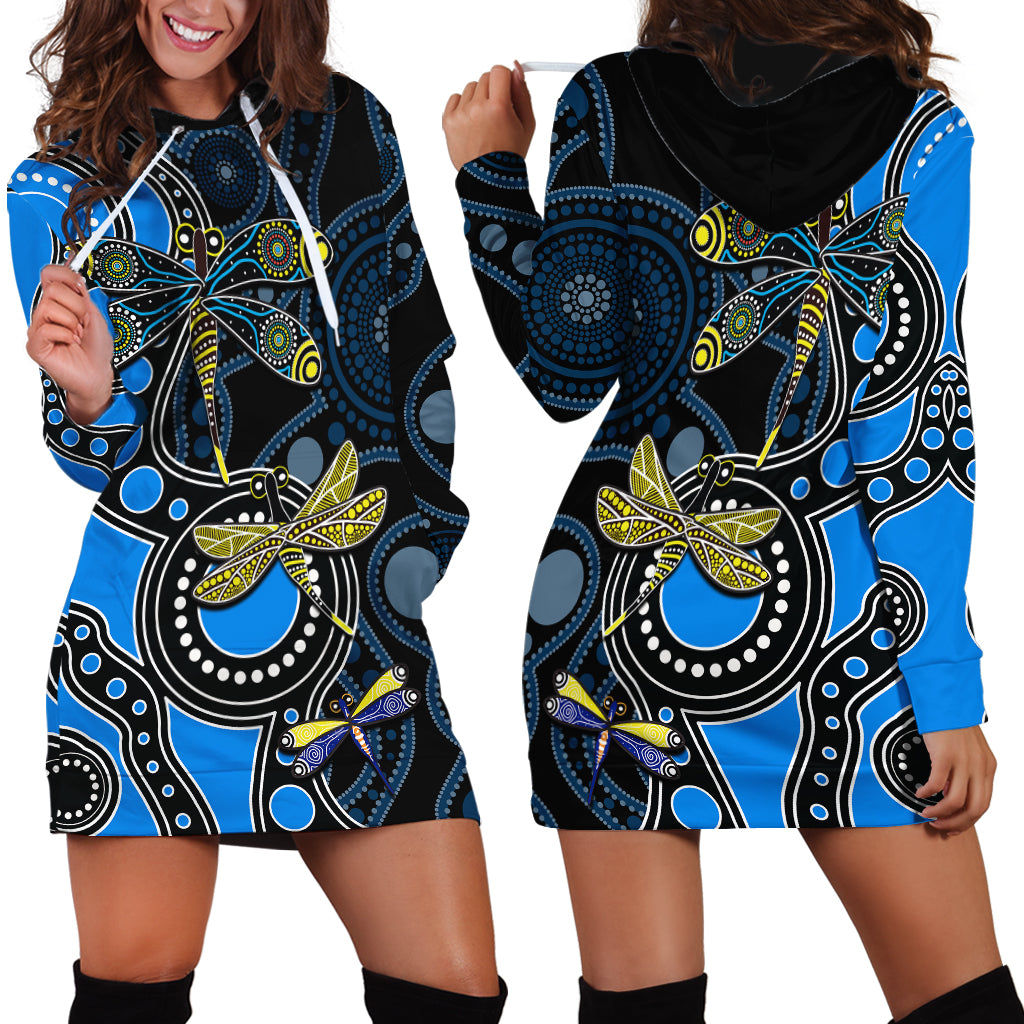 Aboriginal Dragonfly Hoodie Dress Blue Style - Vibe Hoodie Shop